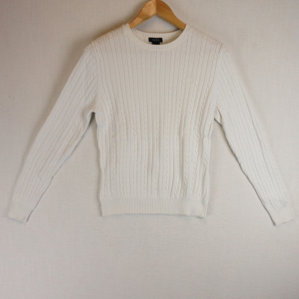 Izod Cotton Crew Neck Cable Sweater Size M